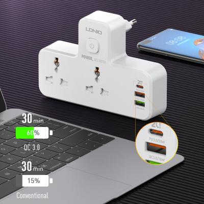 China LDNIO SC2311 2 Universal Outlet Electrical Power Socket Night Lamp Palladium QC Charging Power Strip 20W Quick EU SC2311 for sale