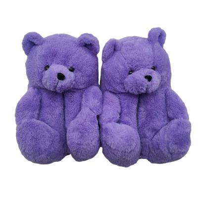 China 2021 New Autumn and Winter Fashion Purple Plush Slipper for Cute Fashion Teddy Bear Slippers Central Institute of Statistics Indoor and Outdoor Slippers for sale