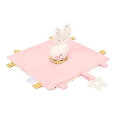 China Creative Promotional Soft Plush Elastic Soft Hot Sale Baby Sleeping Comfort Rabbit Head Towel with Tooth Glue Baby Plush Doll Baby Comfort Toy for sale