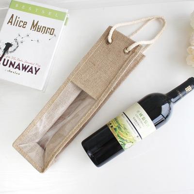 China Simple Gift Handled Tote Bags Wine Carry Bottle Jute Wine Holder with Rope Handles for sale