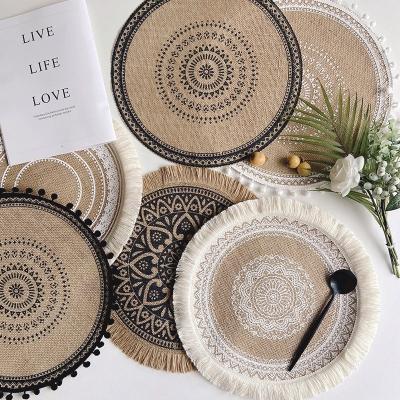 China Modern Natural Round Fringed Edge Jute Burlap 15 Inch Set Mat For Table Decoration for sale