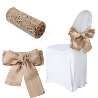 China Country Simple Natural Vintage Hessian Bow Sash Chair Burlap Chair Ties For Wedding for sale