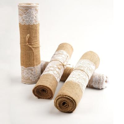 China Simply 12 Inch Lace Burlap Table Runner Burlap Table Runner For Wedding Party for sale