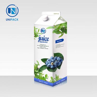 China Unipack Gable Top Box Milk Brick Paper Juice Box  Cardboard Paper For Filling Juice for sale