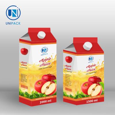 China Fruit Juice And Milk Gable Top Carton Food Grade Embossing Printing Handling for sale