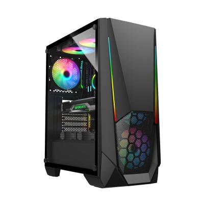 China With Light Full Glass Fan Tower ATX Case PC Cabinet RGB Side Panel Gaming Cases And Towers PC Gaming PC Case for sale