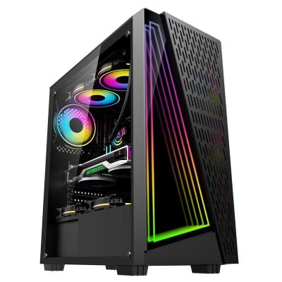 China With Wholesale Fan RGB Gaming Computer Case RGB Light Tempered Glass PC Case for sale