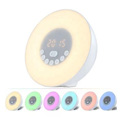 China Smart Phone Function Sleep Wake Up Light Alarm Clock FM Radio Color Sunrise Simulation Sunset Night Light Speaker Wake Up Light for sale