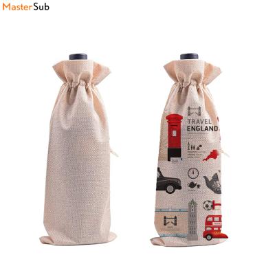 China Manufacturer Heat Sublimation Burlap Empty Wine Bags, Burlap Wine Bottle Gift Bag With Drawstring for sale