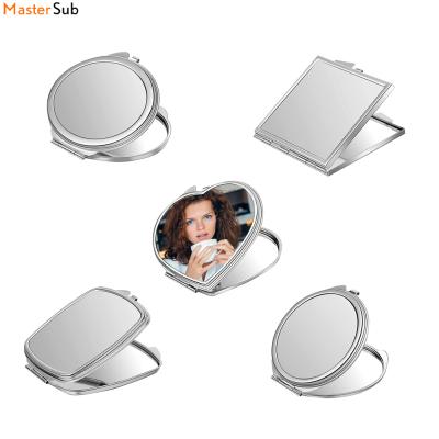 China Lighted Compact Sublimation Masks Pocket Mirror For Makeup, Thermal Heat Dye Mirror Round, Oval, Square, Heart For Travel for sale