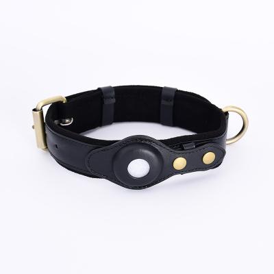 China Wholesale Pet Accessories Stocked High Quality Genuine Leather AirTag GPS Tracker Dog Collar for sale