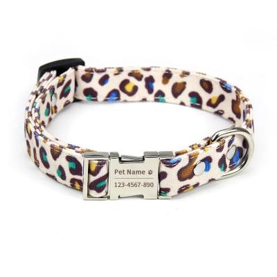 China Wholesale custom stocked dog pet name PU leopard leopard special pet collars for sale