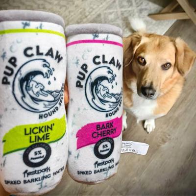 China Factory Manufacture Interactive Dog Soft Toys Custom Company Logo Plush Beer Can Squeaky Stocked Dog Toys for sale