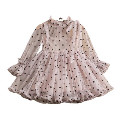 China Long sleeve 2021 summer fashion girl wave point light, thin and breathable net dress gauze fashion cute princess skirt for sale