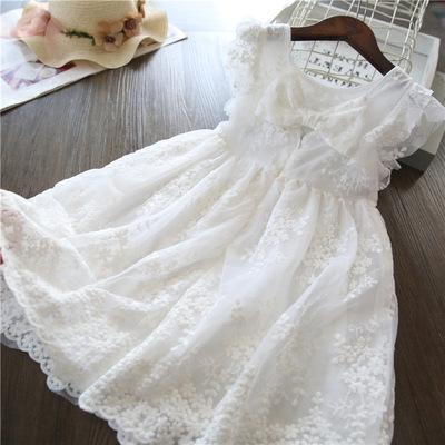 China 2021 New Summer Sleeveless Girls Lace Up Dress Baby Princess Dress Children Bow Embroidered Flying Sleeves for sale