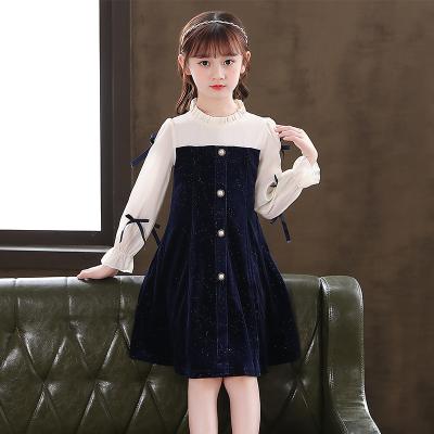 China 2021 new autumn children's princess skirt black and white splicing knee-length children's long sleeve girls' dress use girls' autumn skirt for sale