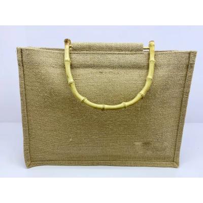 China Eco-friendly Bamboo Handle Jute Bag for sale