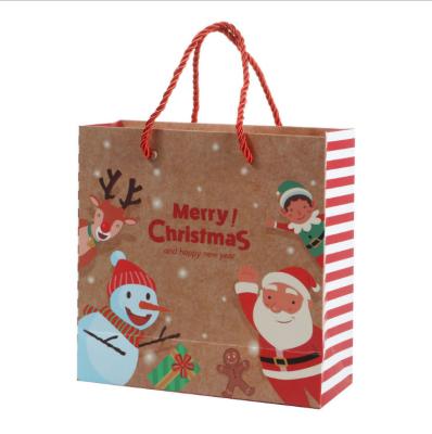 China Recycled Materials Wholesale Custom Print Christmas Kraft Square Bottom Paper Gift Bags With Handles for sale