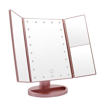 China Adjustable Led Makeup Mirror Amazon Touch Screen 22 LED Cosmetics Makeup Mirror With Lights Bestselling USB Charging 180 Degree Desktop Mirror for sale