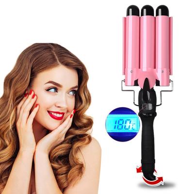 China Water Ripple Curls IFINE Beauty Home Use Ceramic Automatic Rotating Hair Curler With LCD Display 3 Barrels Quickly Wave Heater Hair Roller Curler Machine for sale