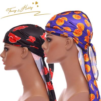 China DecorateÂ   Herry Print Long Tail Cape Hip Hop Turban Tracy Hat and Pirate Silk Cowl and Durags Silky Turban for sale