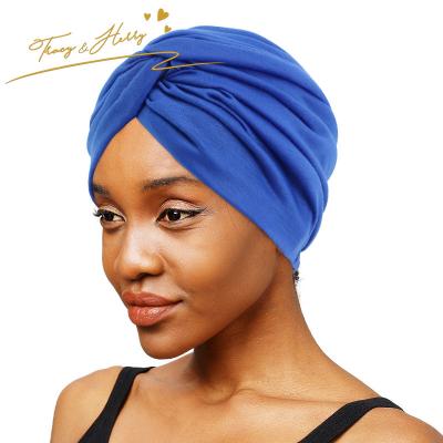 China Tracy Antiperspirant and Herry's Double Layer Twist Hat Solid Color Chemotherapy Cap Popular Imitation Silk Striped Turban for sale