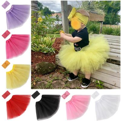 China Good Quality Kids Hair Decoration Colorful Tutu Dress Net Yarn Skirt And For Baby Girls Headband Chiffon Bows Chiffon Hair Band Sets for sale