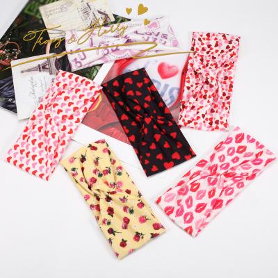 China Tracy Hair Decoration and Herry Valentine's Day Hair Accessories Hot Selling Floral Print Sweet Lips Headbands Ladies Fashion Hair Band for sale