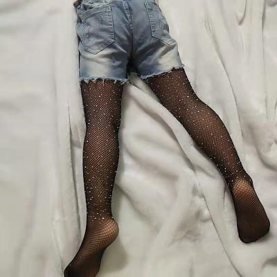 China Summer Breathable Kids Drilling Girls Net Stocking Pantyhose For Kids Mesh Shiny Rhinestone Fishnet Pantyhose for sale