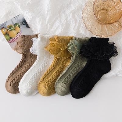 China Lolita Girl Lace Socks Children's Pure Cotton QUICK DRY Socks Spring and Autumn Black Dance Socks Princess for sale