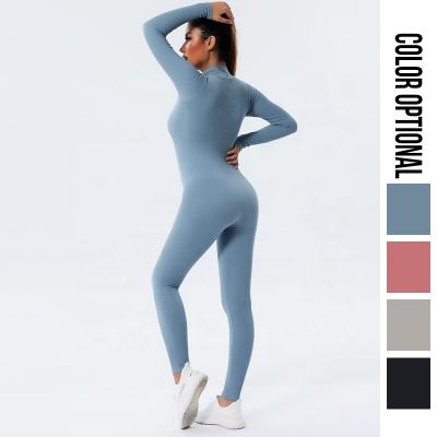 China Women Fitness Gym Jumpsuit One Piece Sportswear Antibacterial Long Sleeve Zipper Yoga Workout Clothes Tracksuit for sale