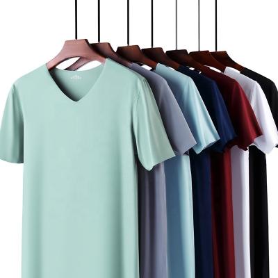 China Summer Breathable Plus Size Men's V-neck Seamless Short Milk Silk Men's T-shirt for sale