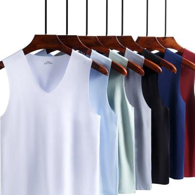 China High Quality Breathable Silk V-Neck Ice Tank Traceless Fabrics Workout Sportswear Summer Sleeveless T-shirts For Men for sale