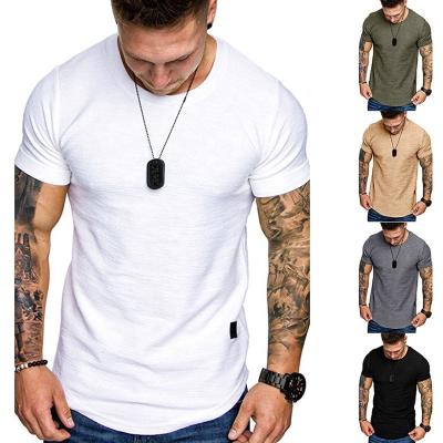 China 2023 New Breathable Custom Fitness Breathable Printing Plain 100% Cotton Round Neck T-shirt Men Short Sleeves Slim Fit Gym Tops for sale