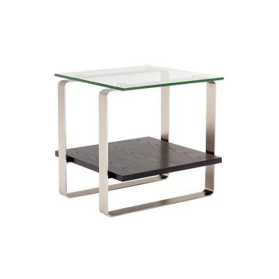 China Modern Clean Line Design Household Bases Square 2 Tier Black End Side Table With Storage Shelf for sale