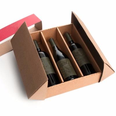 China Handmade Khaki Paper Wine Box With Printed 3 Bottle Packaging for sale