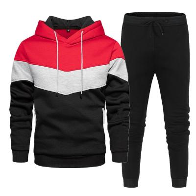 China 2021 Anti-Wrinkle Mens Sportswear 2-Piece Sweatshirt Colorblock Hoodie + Sweatpants Sportswear Set Casual for sale