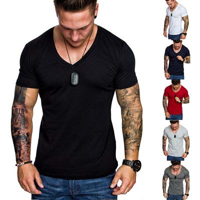 China 2021 New Anti-Wrinkle Tops Men's Fitness T-shirt Men's V-Neck T-Shirt Men's T-Shirts For Male for sale