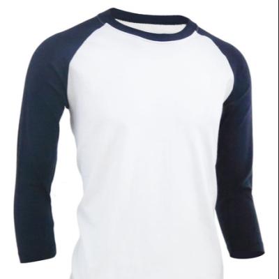 China Hot Selling Anti-Wrinkle Casual Round Neck T-shirt 3/4 Sleeve 2 Tone Color T Shirt Comfortable Raglan Cotton T-shirt for sale