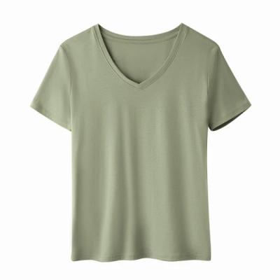 China Factory Wholesale Summer Anti-Wrinkle T-shirt Cotton Short V-Neck Women's T-shirt for sale