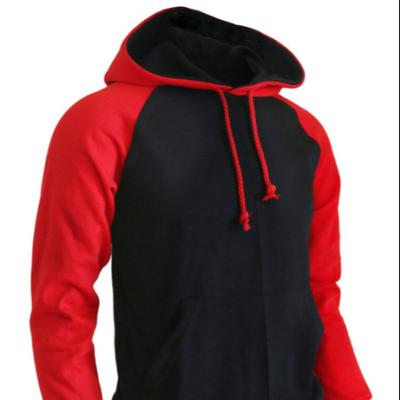 China Custom Casual Hoodie 2 Tone Anti-Wrinkle Men's Color Matching Raglan Hoodie (Black) for sale