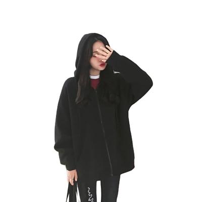 China Custom Anti-Wrinkle Ladies Retro Hoodie Solid Color Long Sleeve Oversized Casual Zipper Jacket Ladies Loose Pullover Top Women for sale