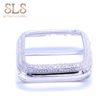 China Wholesale Luxury Sparkle Diamond Case Silver Bezel Cheap 925 Sterling Silver SLS Watch Case Cover For Apple Watch for sale