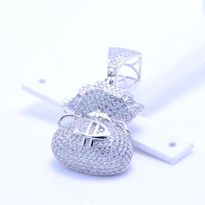 China Other SLS Jewelry Wholesale Sterling Silver Hip Hop Micro Pave Pendant , Dollar Money Bag Ice Pave Pendant for sale