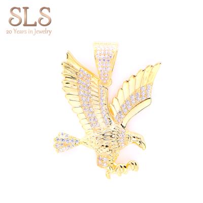 China Hiphop SLS Wholesale 925 Sterling Silver Gold Plated Cubic Zircon Owl Pave CZ Charms Pendant Pave Diamond Jewelry for sale