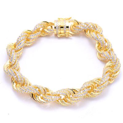 China SLS 2021 Fashionable Wholesale Customized Dubai Men Hip Hop 24k Gold Diamond Cable Bracelet for sale