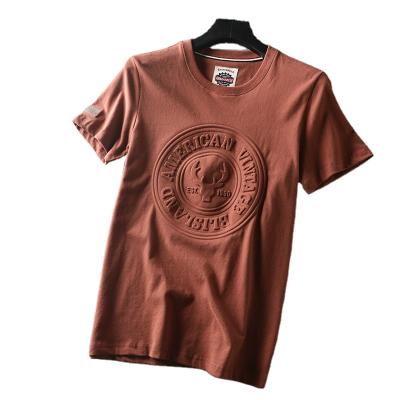 China Custom Embossed Anti-Wrinkle T-shirts Solid Color Pure Cotton Fabric Cotton Soft Embossed T-shirt for sale