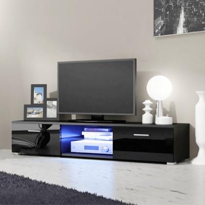 China Modern Cheap Glossy Living Room Wooden Glass Tables Top Price TV Lobby TV Cabinet Wood Extended Led Light Stand TV Cabinet for sale