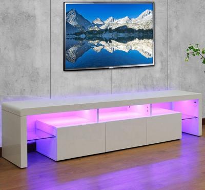 China Modern Fashion Extended Wooden TV Stand Wholesale Brown Pink Led Tempered Glass Tv Light Wooden Stand With Showcase for sale