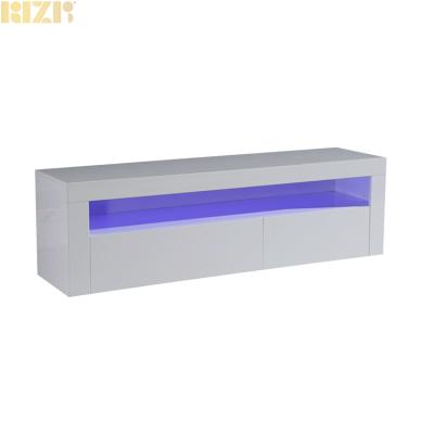 China Top Rated Modern Design LED TV Stand 2020 LED TV Stand Wooden High Glossy White White Stand With RGB LED Lighting And Remote Controller Function for sale